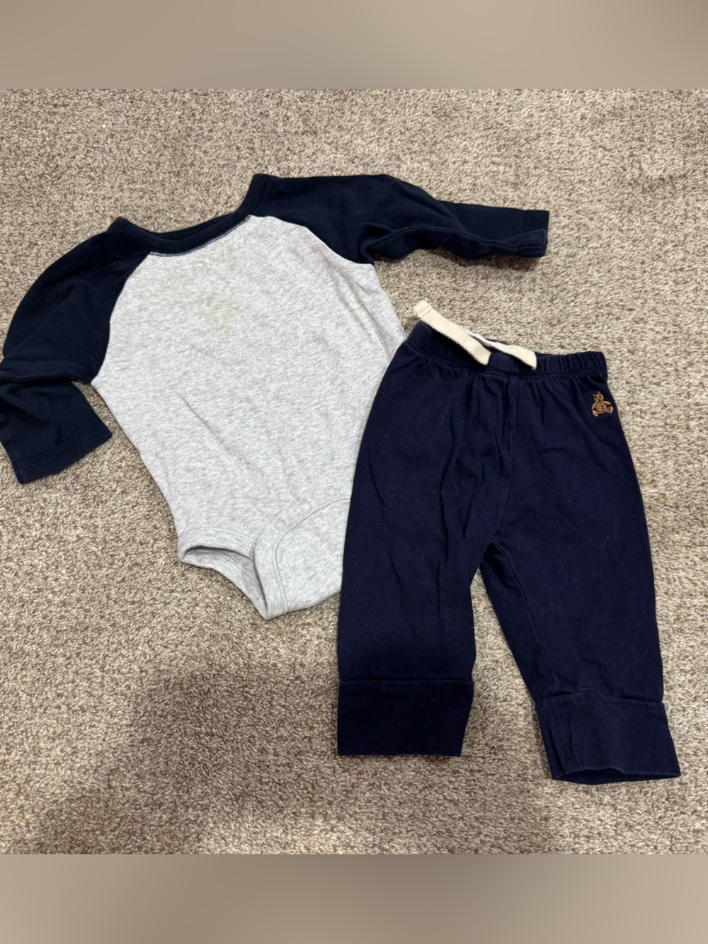 Old Navy Heather Gray Top with Navy Trim & Baby Gap Pants Set